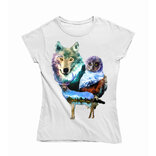 Dámske tričko maľovaný vlk jeleň sova