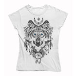 Dámske tričko Vlk aztécke vzory biele