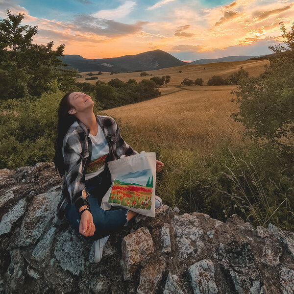 Bio bavlnená taška krajinomaľba červený mak - cerveny-mak-set-taska-tricko