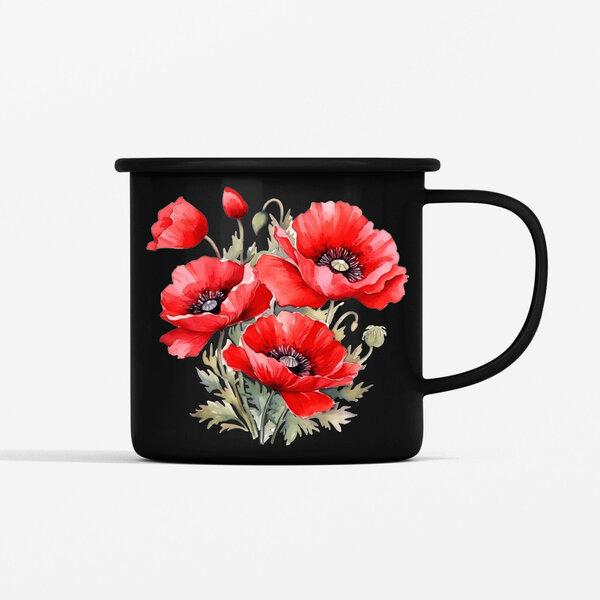 Smaltovaný hrnček maky, 350ml - plechovy-hrncek-maky