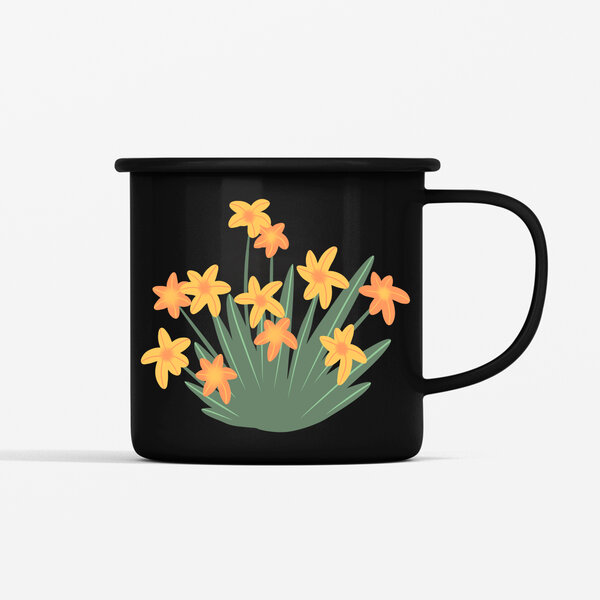 Smaltovaný hrnček žlté kvety, 350ml - plechovy-hrncek-zlte-kvety