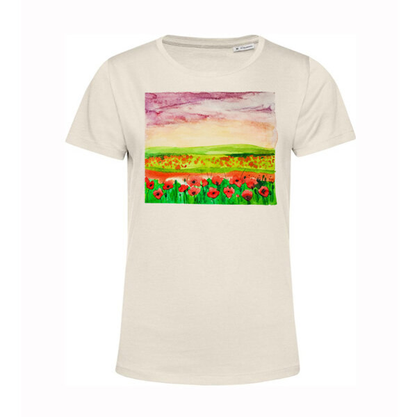 Dámske bio tričko krajinomaľba pole červeného maku - damske-bio-tricko-pole-cerveneho-maku-natural