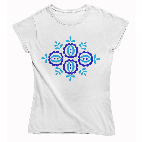 Dámske ľudové tričko modrý kvet - zena biele