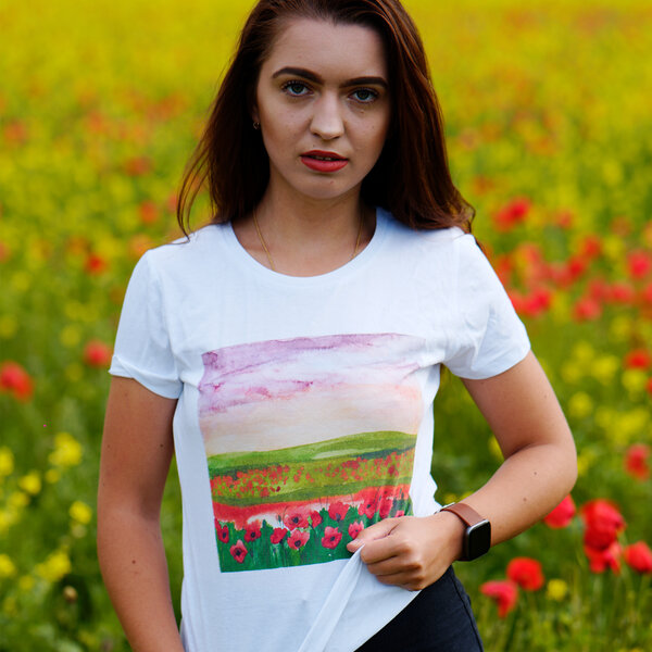 Dámske bio tričko krajinomaľba pole červeného maku - damske-tricko-cerveny-mak4